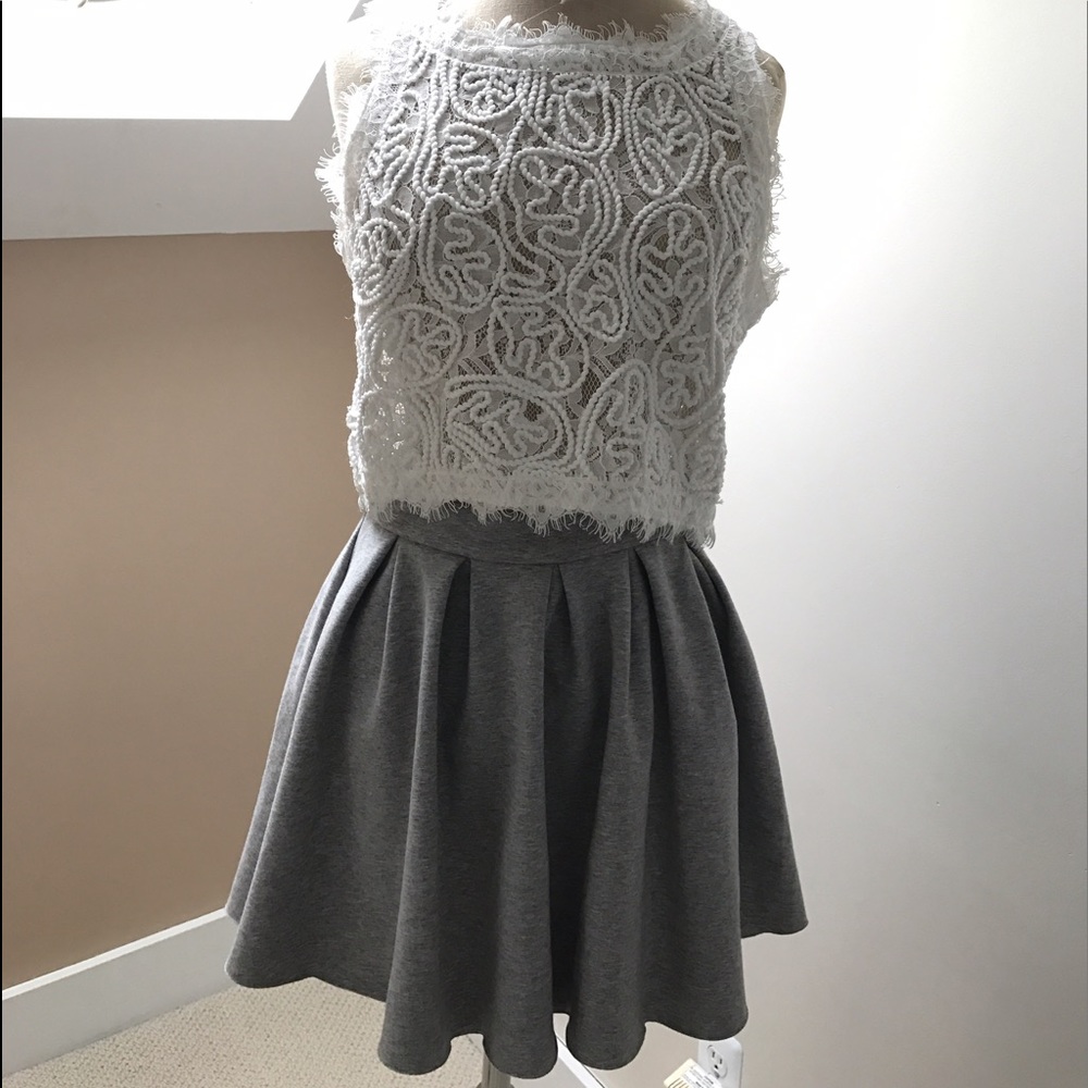 Grey pleated skirt with pink lining