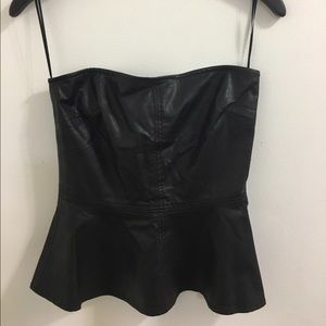 Black vegan leather peplum top