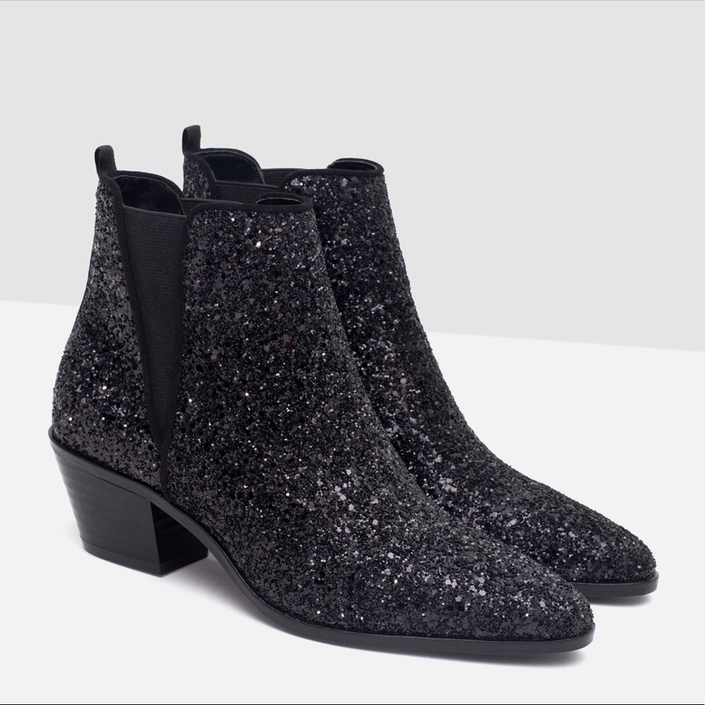 Zara Metallic Sparkle Ankle Boots