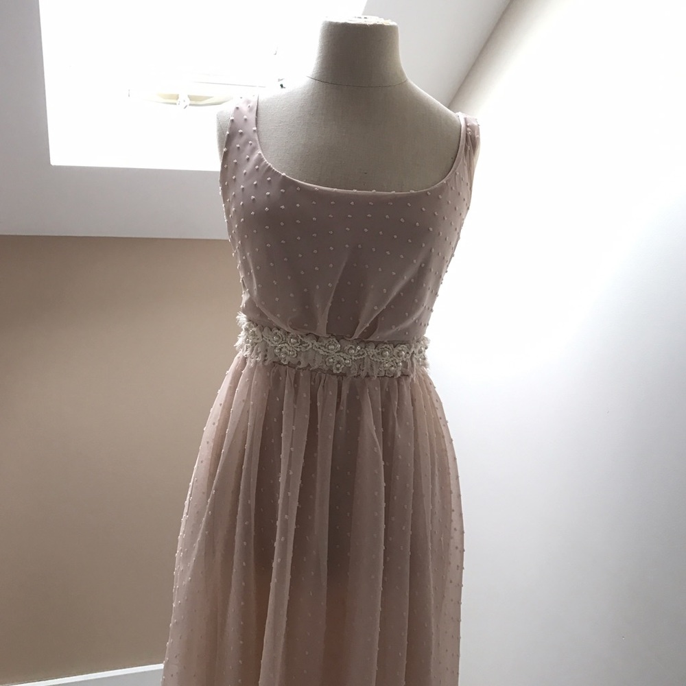 Soft pink high waisted dress with detailed belt