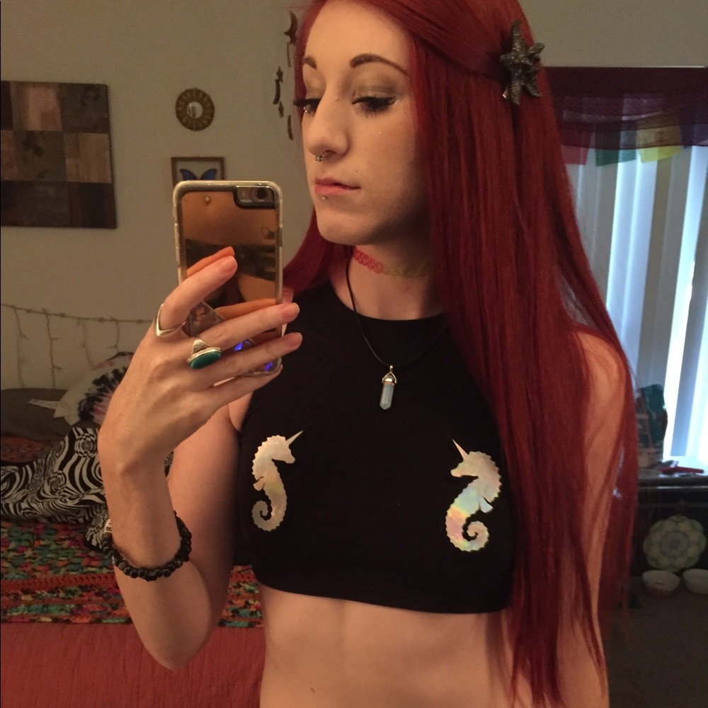 Holographic Seahorse Unicorn Crop Top
