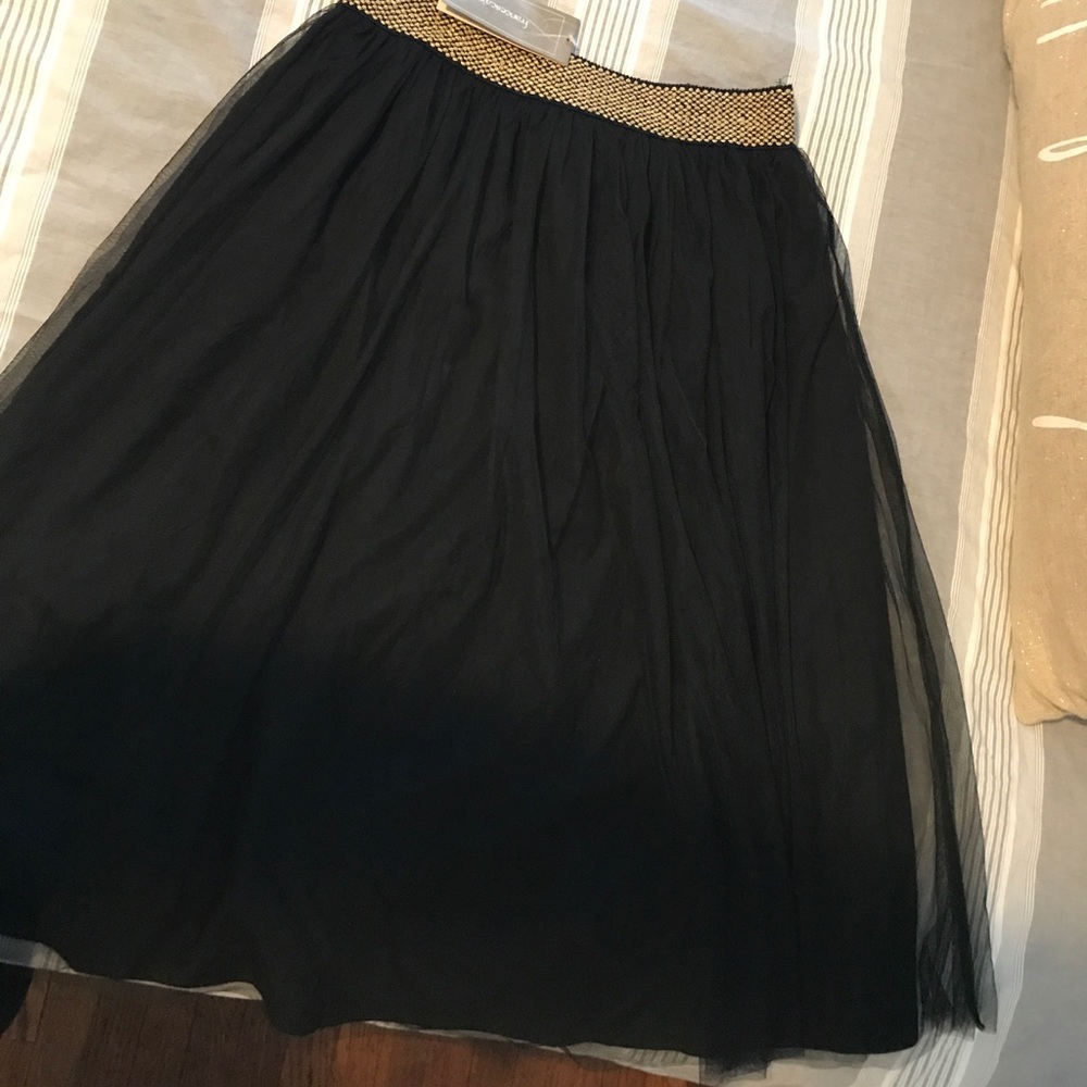 Tulle midi skirt with gold band