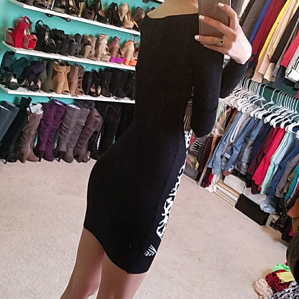 Arden B black and white long sleeve dress - Picture 2 of 5