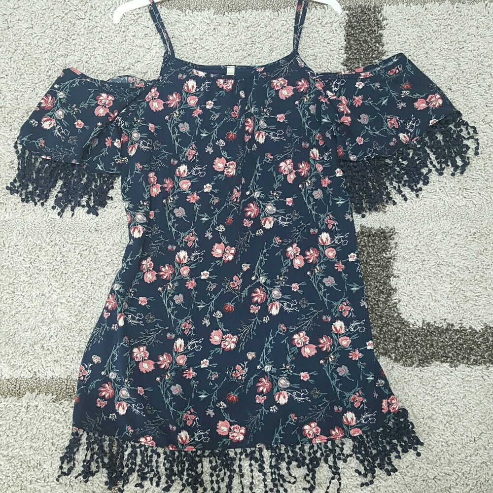 Bobel Navy Floral Fringe Dress