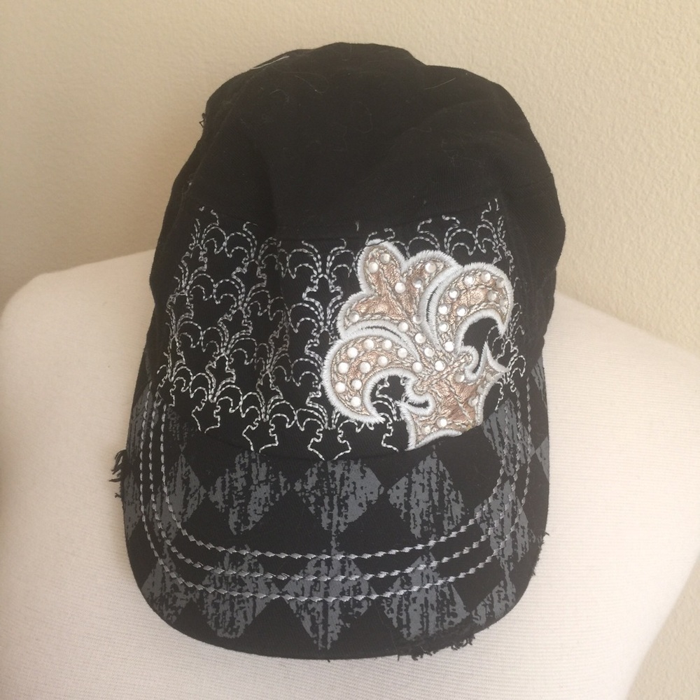 Black rhinestone embellished hat