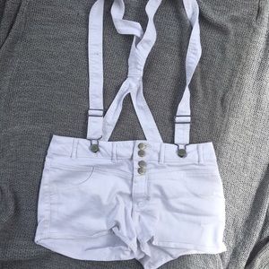White High Waisted Overall Shorts