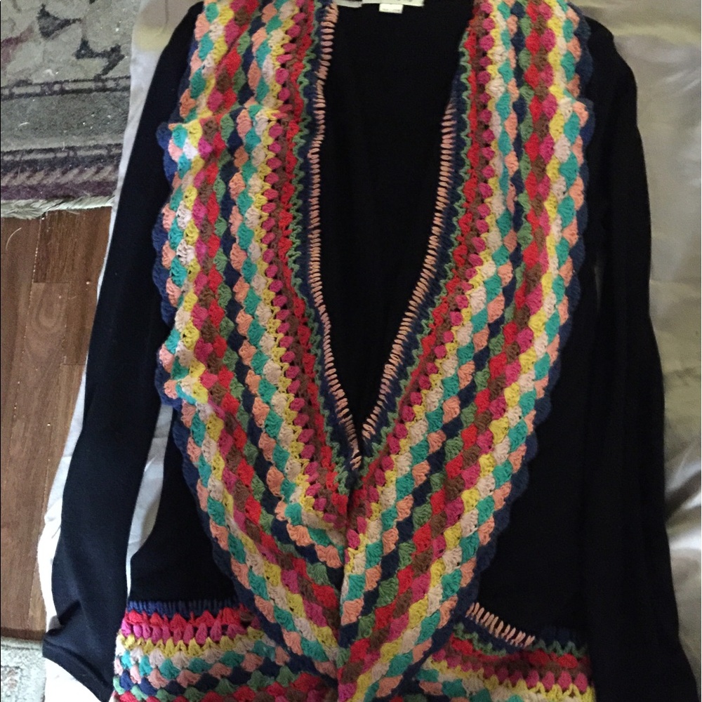 Long sweater like, crocheted trimmed , top