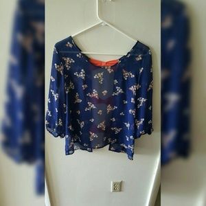 Chiffon Open-back Floral Blouse