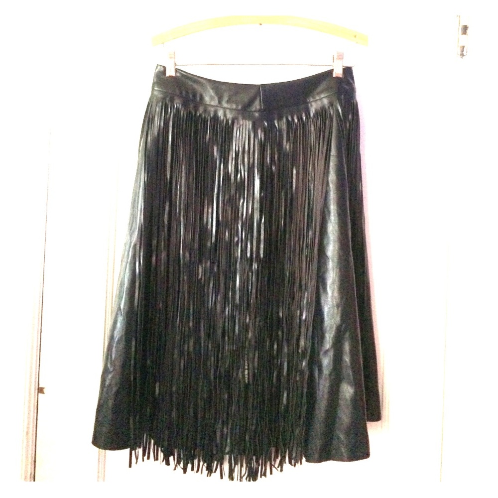 Faux Leather & Fringe Midi Skirt