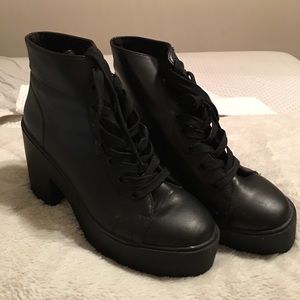 Black Leather Platform Booties