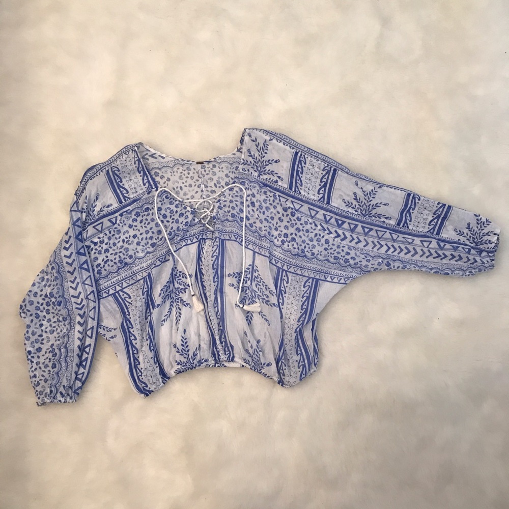 Free people boho blue and white size small top