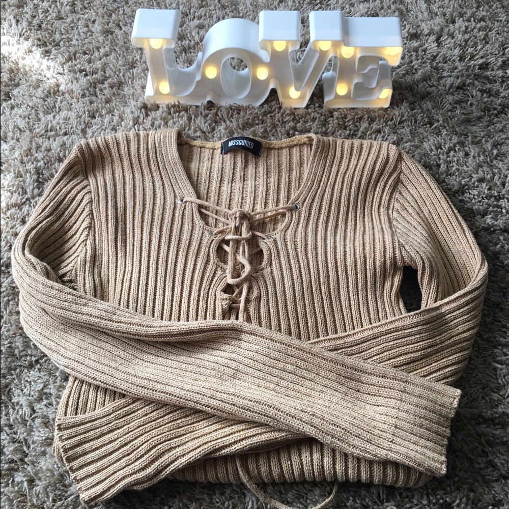 misguided size s/m lace up long sleeve top