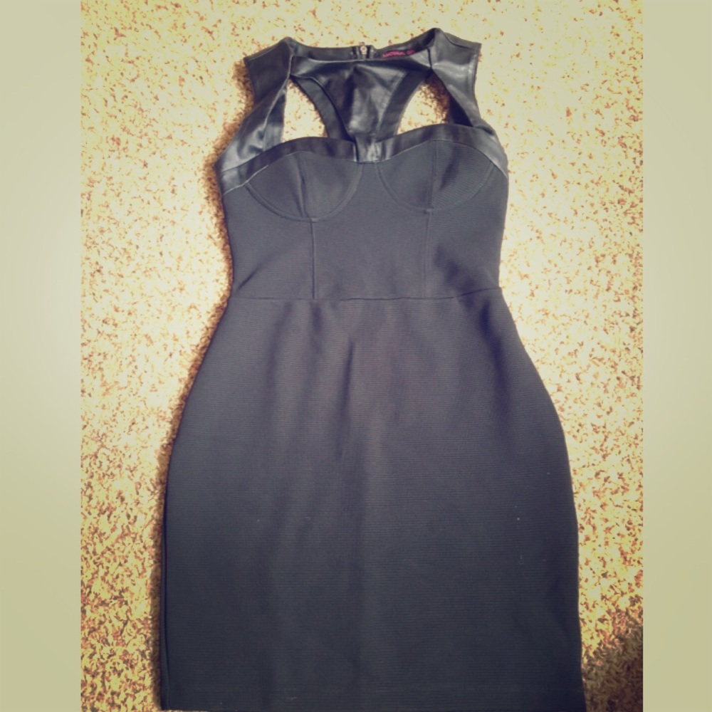 Black and leather (synthetic) mini dress