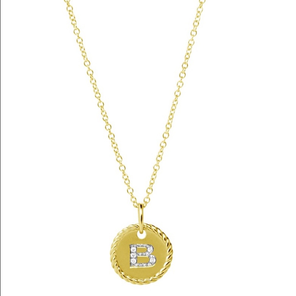 David Yurman B Pendant w Diamonds in Gold on Chain