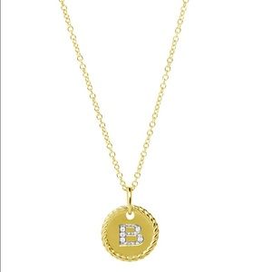 David Yurman B Pendant w Diamonds in Gold on Chain