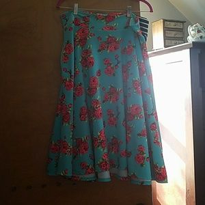 Agnes & Dora turquoise rose print midi skirt