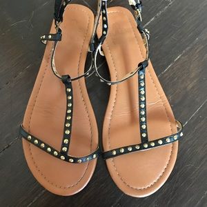 Gold studded black sandals