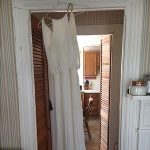 white goddess halter dress full length