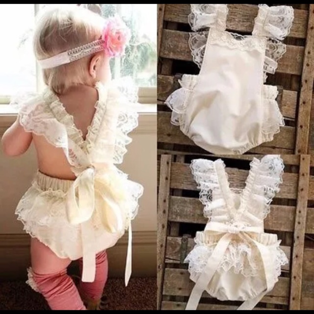 Infant Ivory Jumper Photo Lace Ruffle Gift 0 24