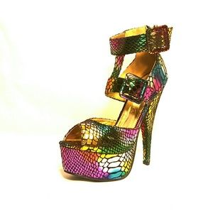 Sexy Multicolor Snakeskin Printer High Heels
