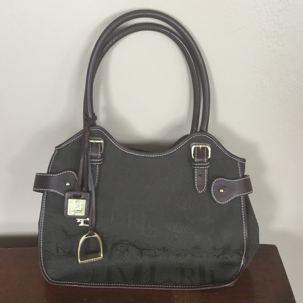RALPH LAUREN Signature Canvas  & Leather Handbag