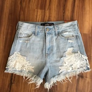 High Rise Jean Hollister Shorts with White Lace