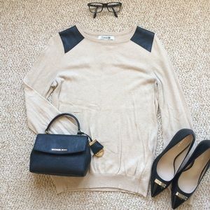 Tan Sweater with Faux Leather Accents