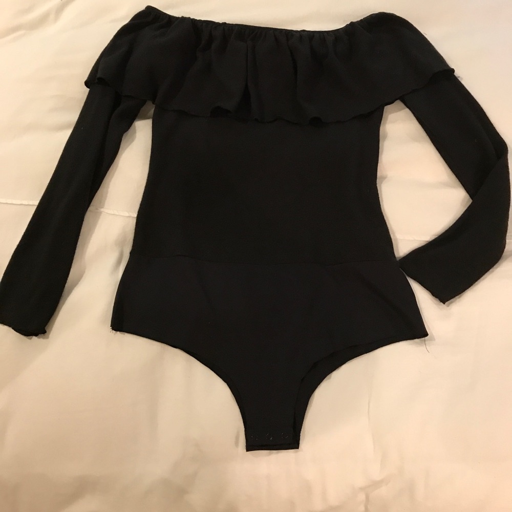 Black off the shoulder body suit