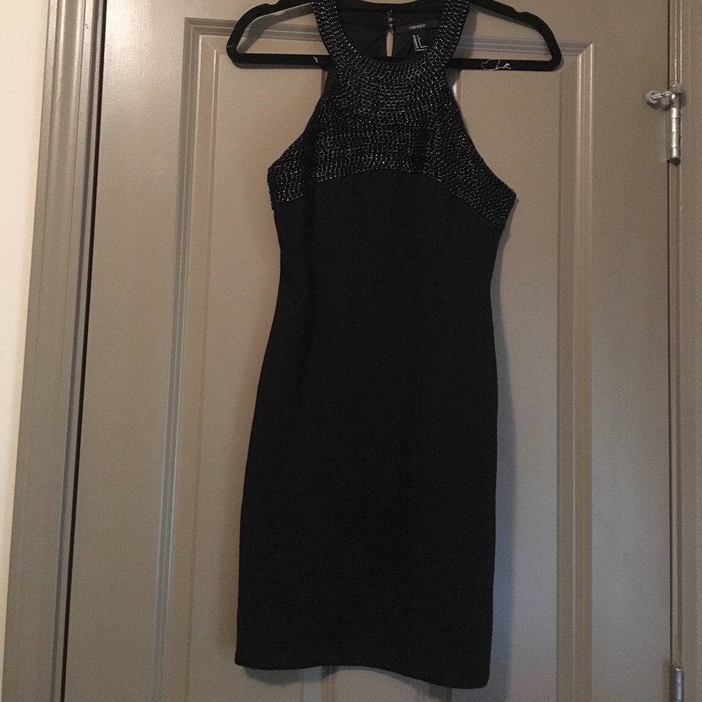 Little black dress w high neck