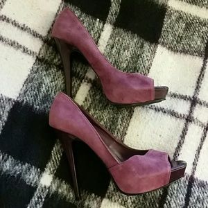 Purple suede Bakers heels