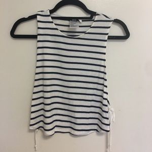 Blue and white stripped top with tie sides