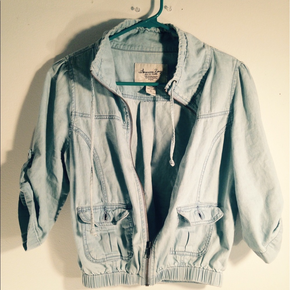 American rag size cropped chambray zipper jacket