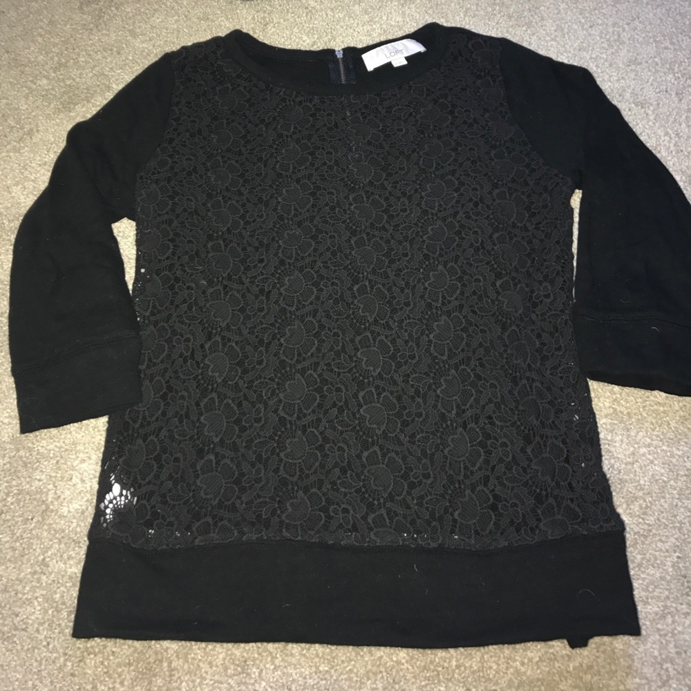 LOFT floral cutout black sweatshirt