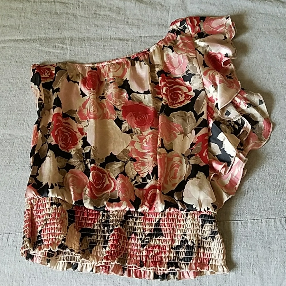 NWT Floral Silky one shoulder ruffle top