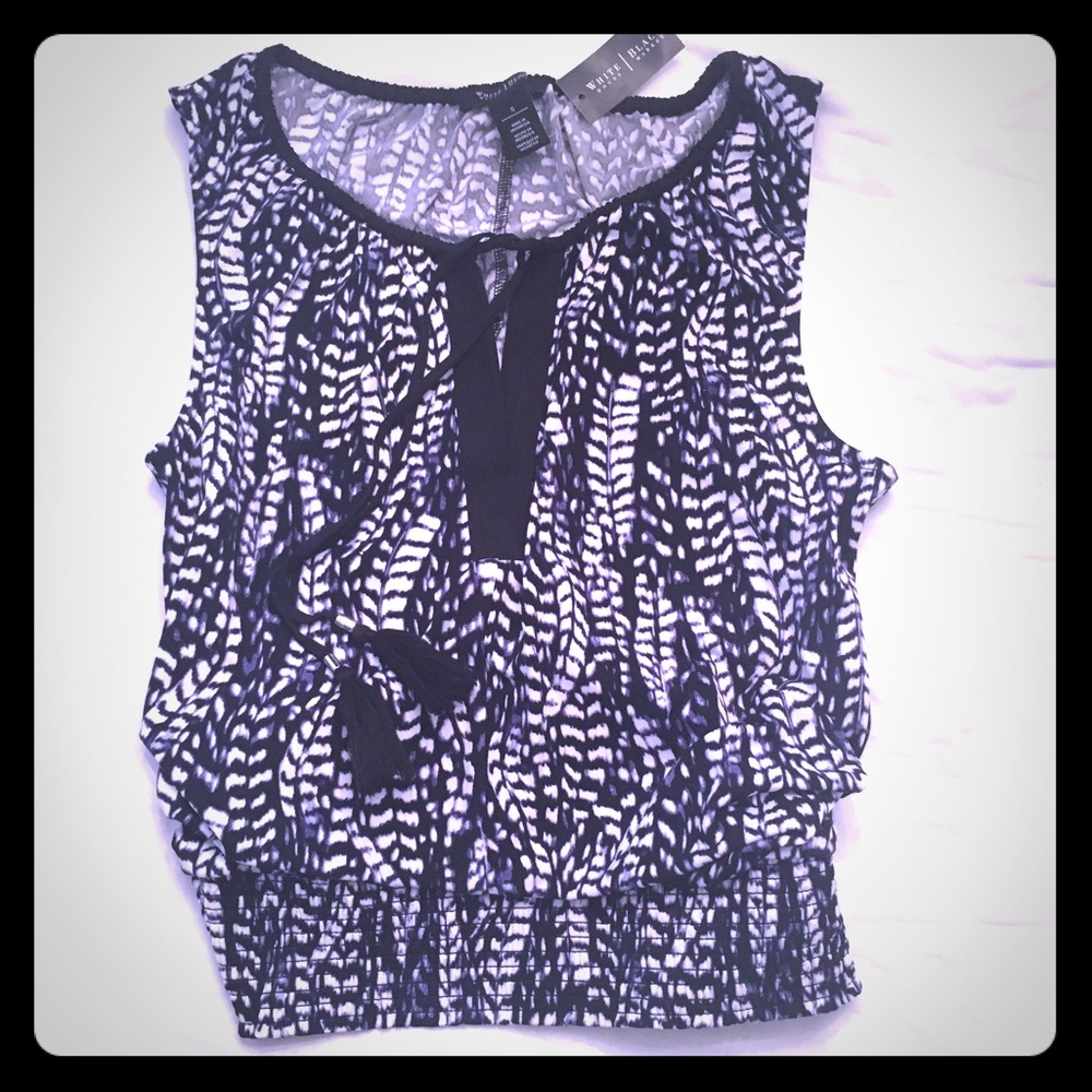 NWT WHBM Sleeveless, Smocked Waist "Feather" Print