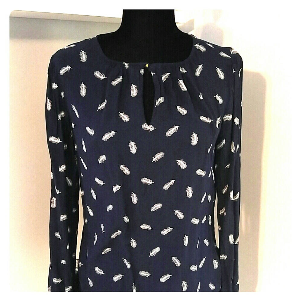 Navy Blue and White Feather Blouse