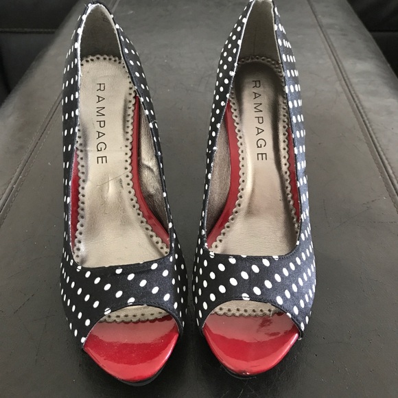 Rampage Black and White Polka Dot Peep-toe Heels - Picture 2 of 3