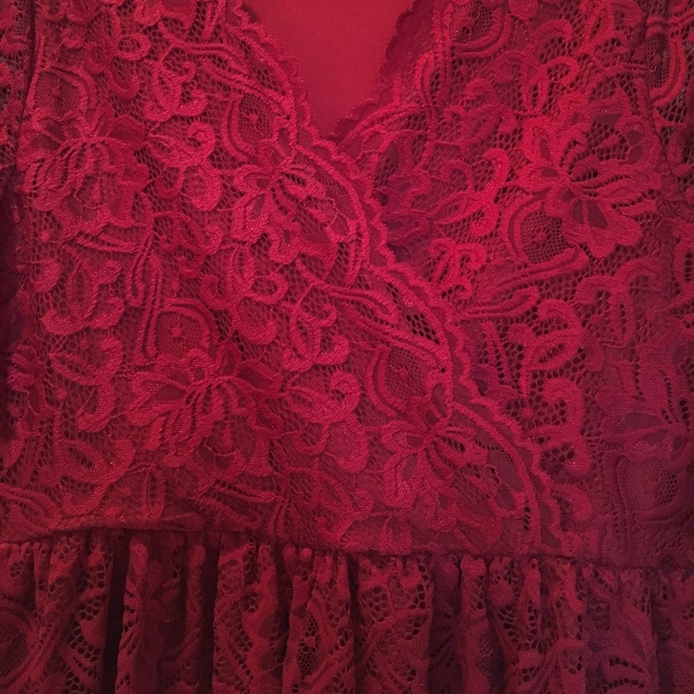 ONLY ONE LEFT Red Scallop Lace Maternity Dress - Picture 2 of 5