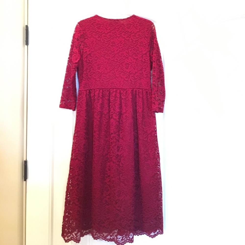 ONLY ONE LEFT Red Scallop Lace Maternity Dress - Picture 4 of 5