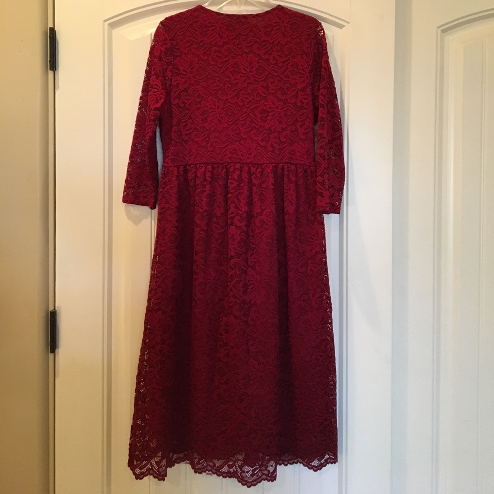 ONLY ONE LEFT Red Scallop Lace Maternity Dress - Picture 5 of 5