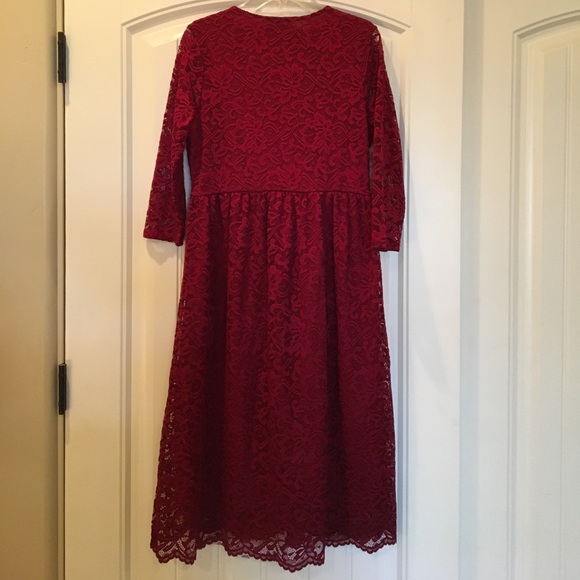 ONLY ONE LEFT Red Scallop Lace Maternity Dress - Picture 5 of 5