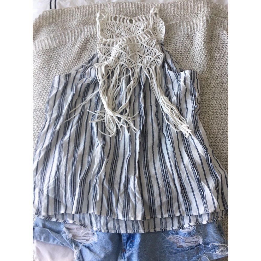 High Neck Crochet Fringe Stripe Tank Top Knox Rose