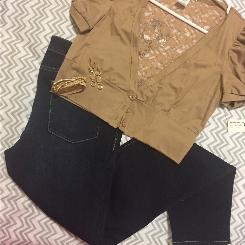 Beige shrug with lacework on back