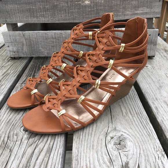 Steve Madden Shoes | Cognac Leather Strappy Wedge Sandals New | Poshmark