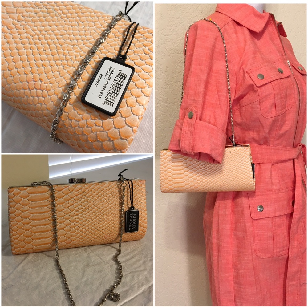 NWT Bijoux Terner Orange “Evepleat” Clutch Purse