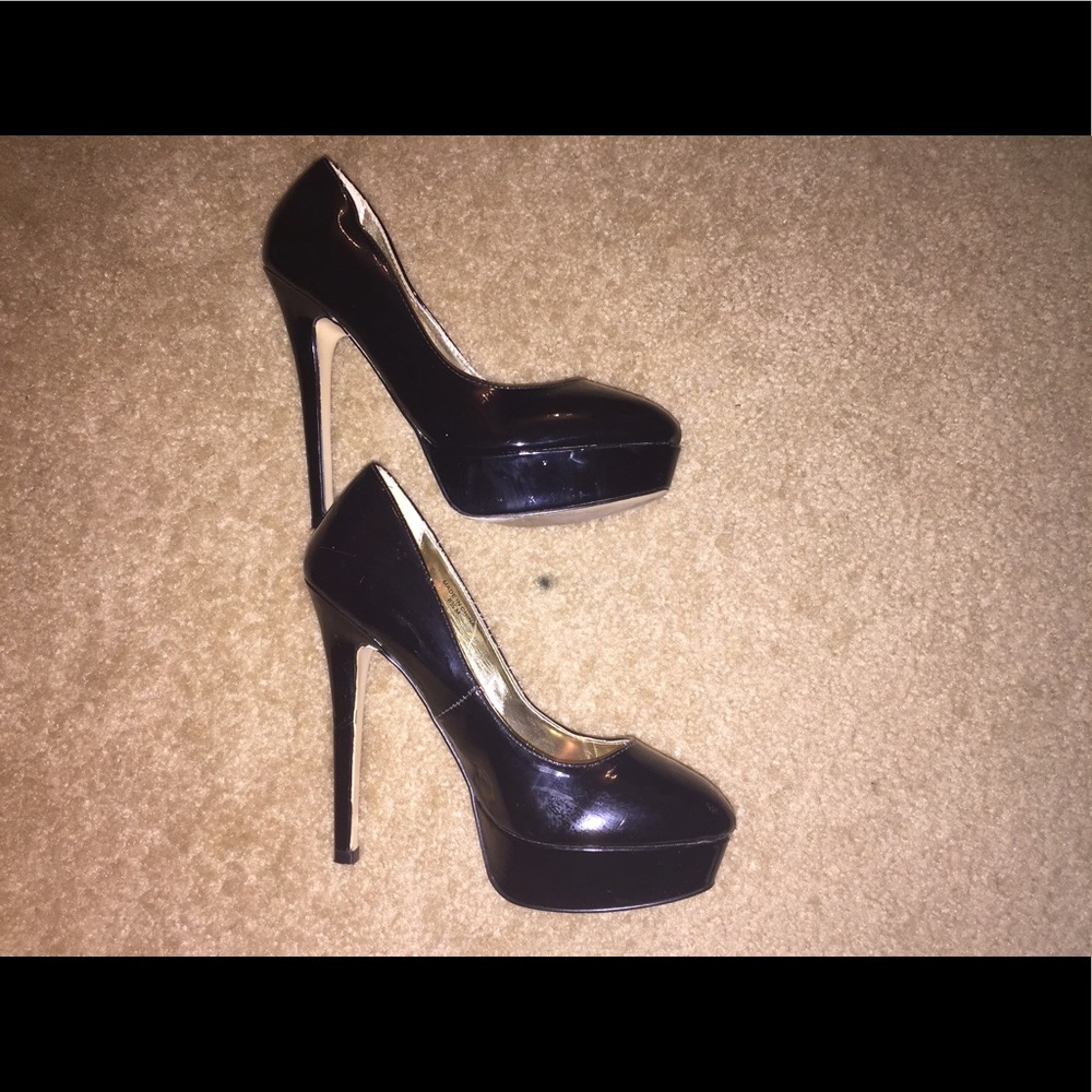 Black patent leather heels