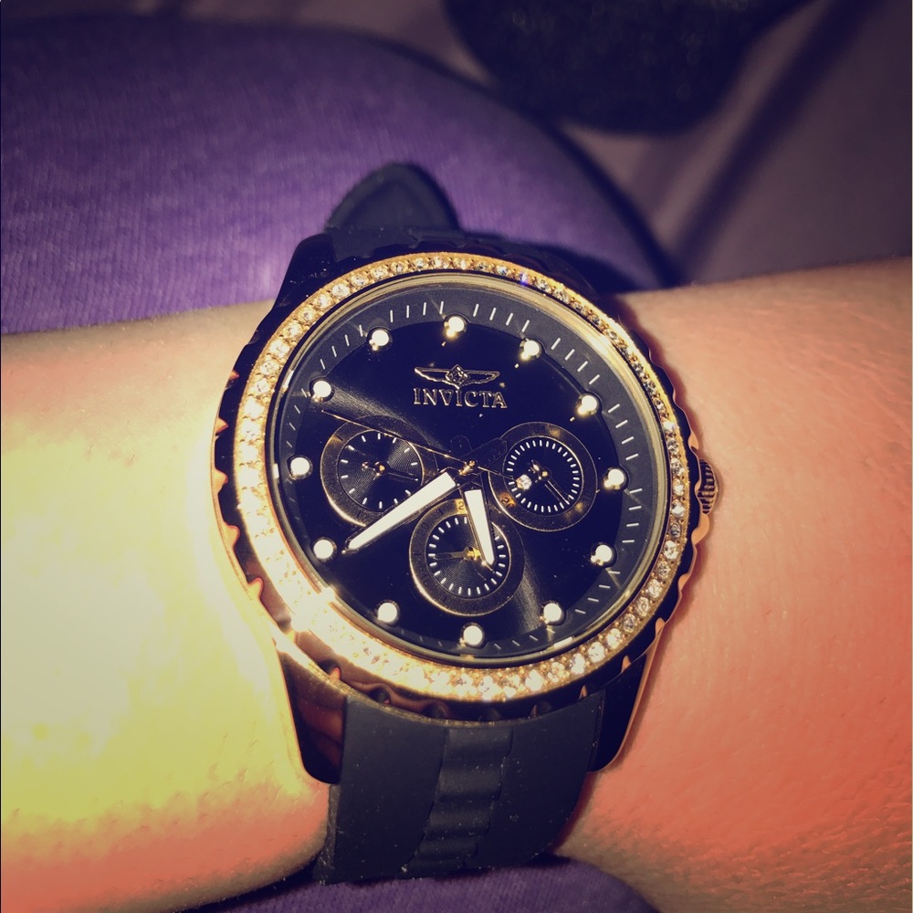 Invicta angel quartz black & gold watch