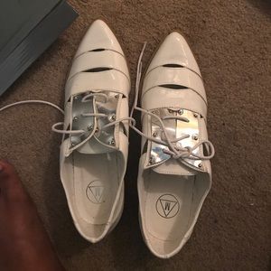 Misguided white leather loafers