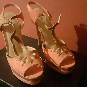 Brand new orange and beige heeled open toe