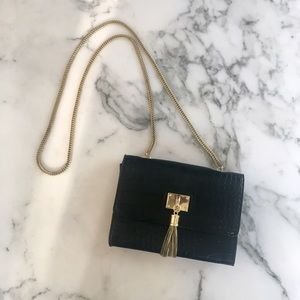 Black snakeskin tassel bag
